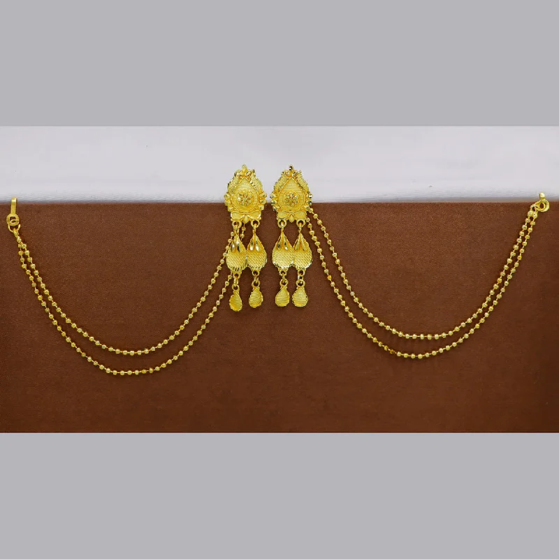 women’s colorful earrings-Mahavir  Gold Plated Jhumki Earrings With Kan Chain