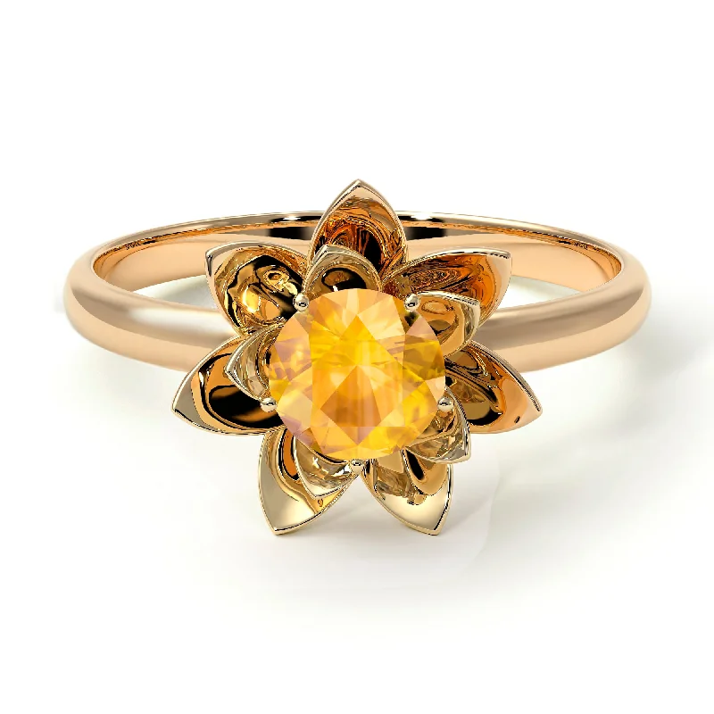 women’s promise engagement ring-Lotus Flower Solitaire Yellow Diamond Ring - Lotus no. 1001