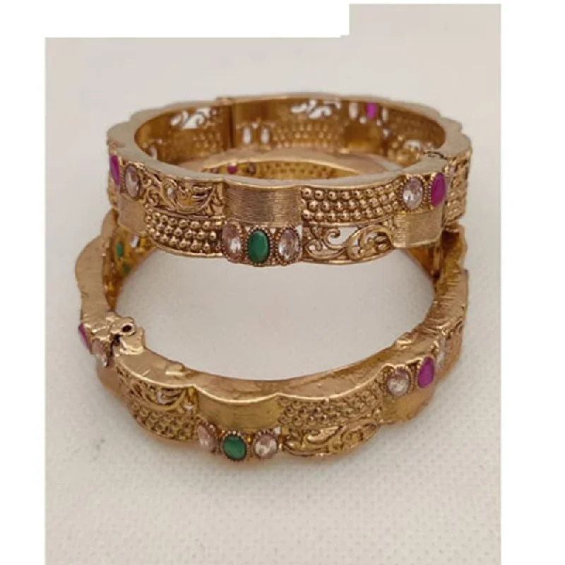 women’s bohemian bangle-Jewel Addiction Gold Plated Pota Stone Openable Bangles Set