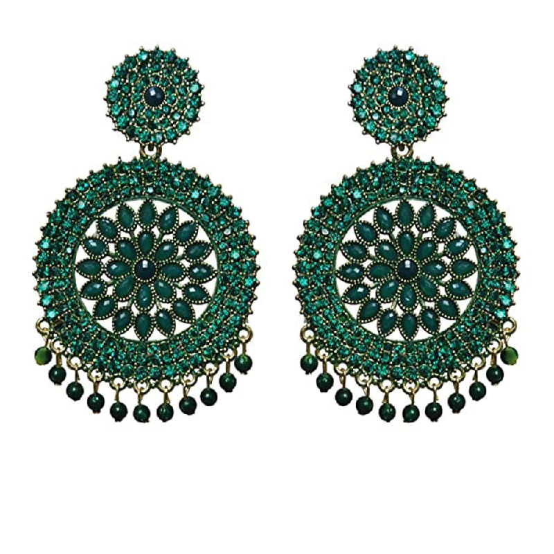 women’s luxury earrings-Subhag Alankar Green Stone earrings for Girls and Women. Alloy Chandbali Earring