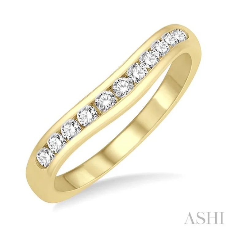 women’s engagement ring-1/3 Ctw Round Cut Diamond Inlay Wedding Band in 14K Yellow Gold