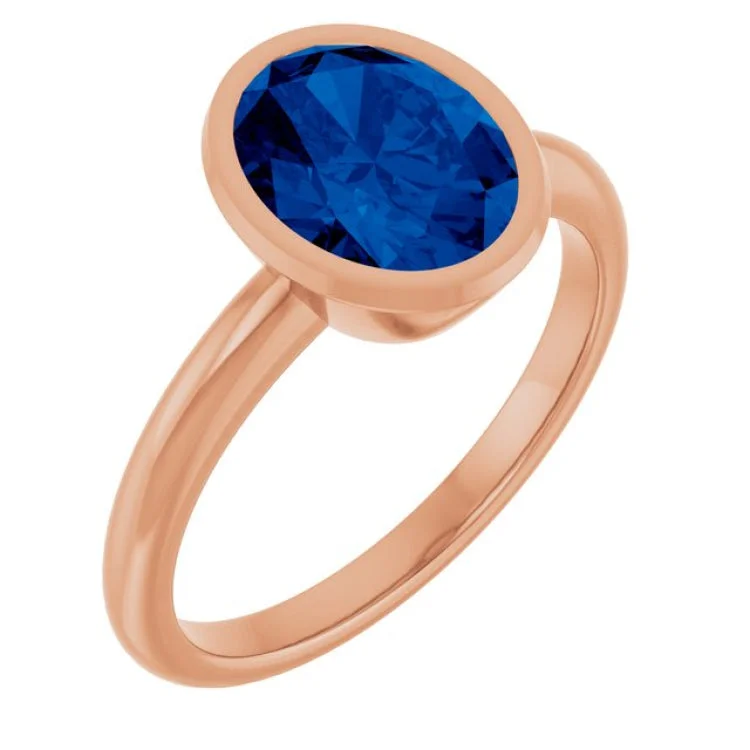 women’s crystal ring-14K Rose Lab-Grown Blue Sapphire Ring