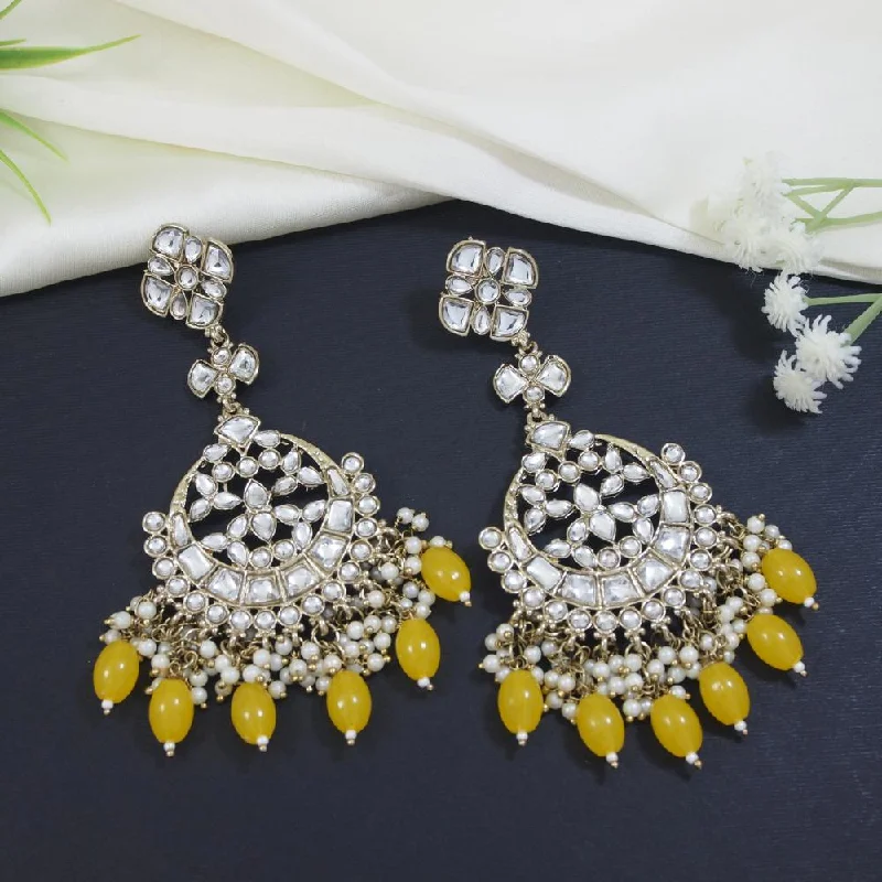 women’s evening earrings-Etnico Gold Plated Traditional Kundan & Pearl Chandbali Earrings For Women (E3157Y)