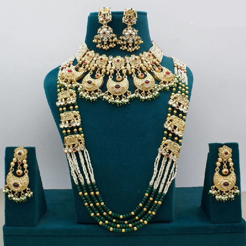 women’s matching pendant necklace-JCM Jewellery Gold Plated Kundan Stone And Pearls Double Necklace Set