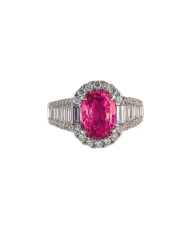 women’s unique engagement ring-18k White Gold, Pink Sapphire and Diamond Ring