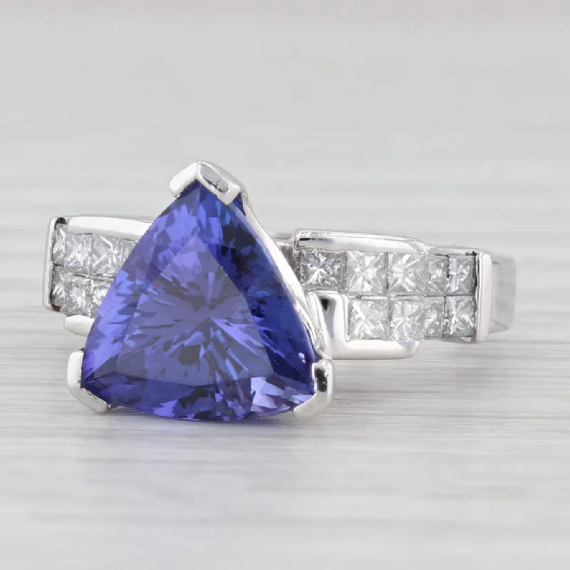 women’s personalized engagement ring-5.45ctw Trillion Tanzanite Diamond Ring 18k White Gold Size 7