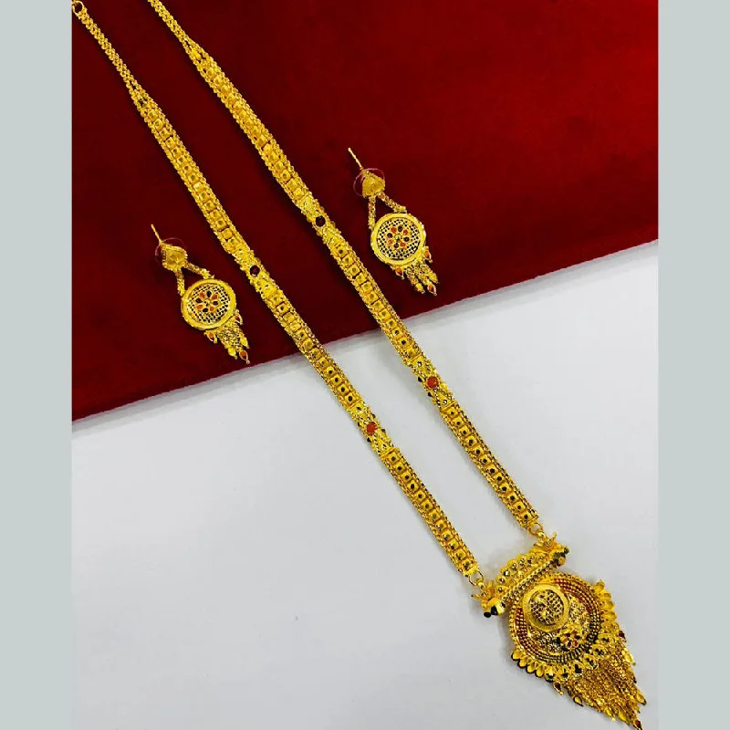 women’s elegant necklace-FS Collection Gold Plated Long Necklace Set