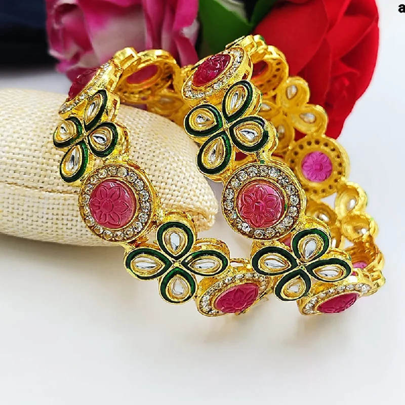 women’s custom gemstone bangle-Pooja Bangles Gold Plated Austrian Stone Bangles Set