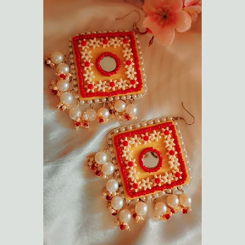 women’s long drop earrings-Sanshray Handmade Mirror And Pearl Dangler Earrings