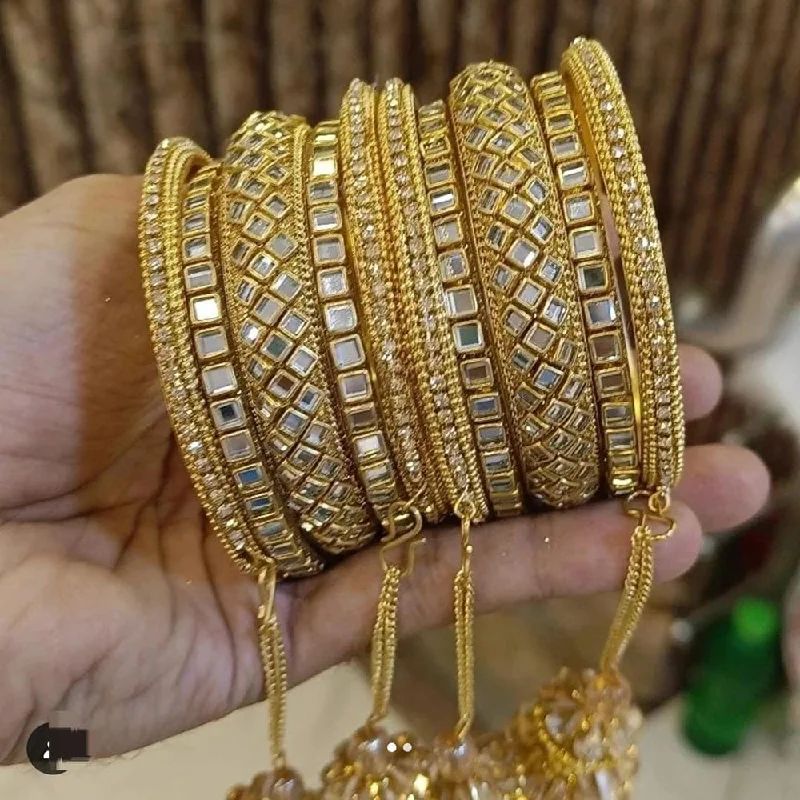 women’s luxurious bracelet-Pooja Bangles Gold Plated Mirror Bangles Set