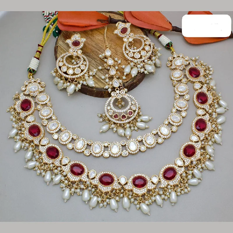 women’s chic necklace-JCM Gold Plated Polki Kundan And Pearls Necklace Set