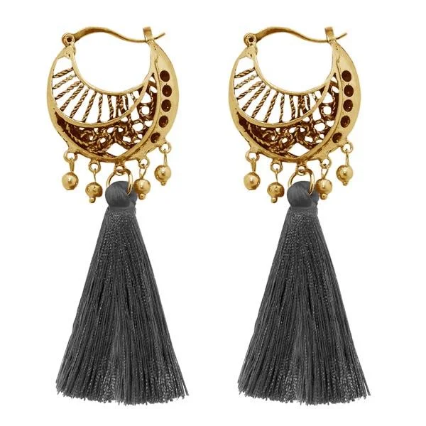 women’s vintage gold earrings-Jeweljunk Grey Thread Gold Plated Earrings - 1310953C