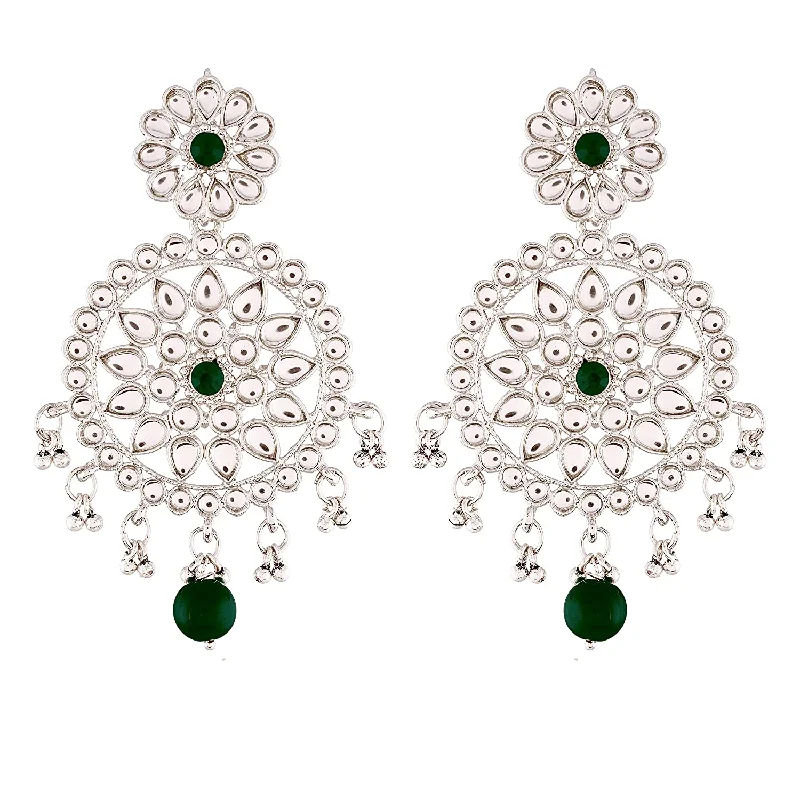 women’s stud earrings-Etnico 18k Rhodium Plated Chandbali Earrings Glided With Kundans For Women/Girls (E2462ZG)