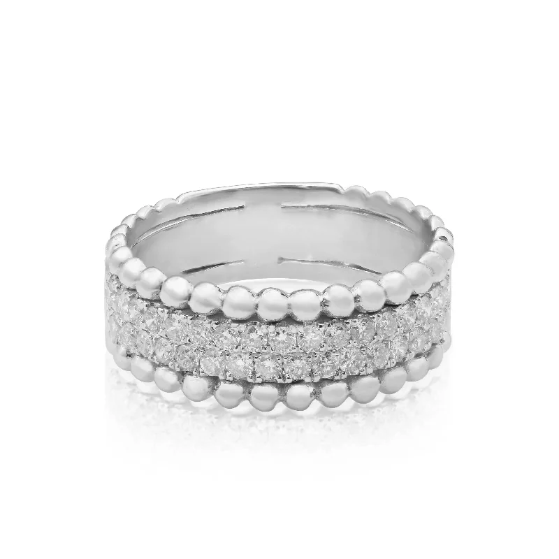 women’s stackable diamond engagement ring-Beaded Double Row Diamond Ring