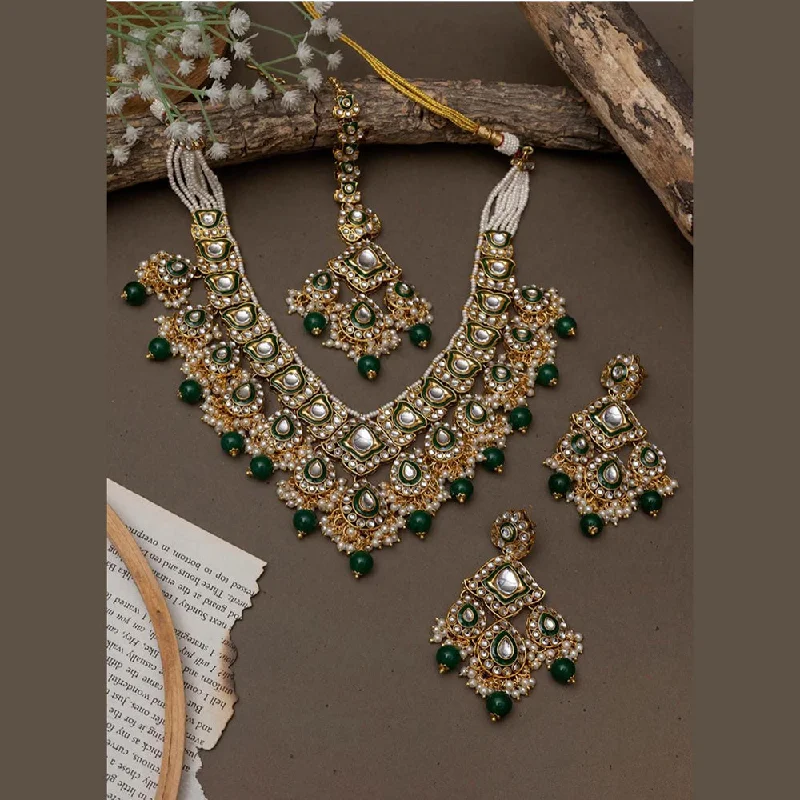 women’s celestial necklace-India Art Gold Plated Kundan Stone And Beads Necklace Set