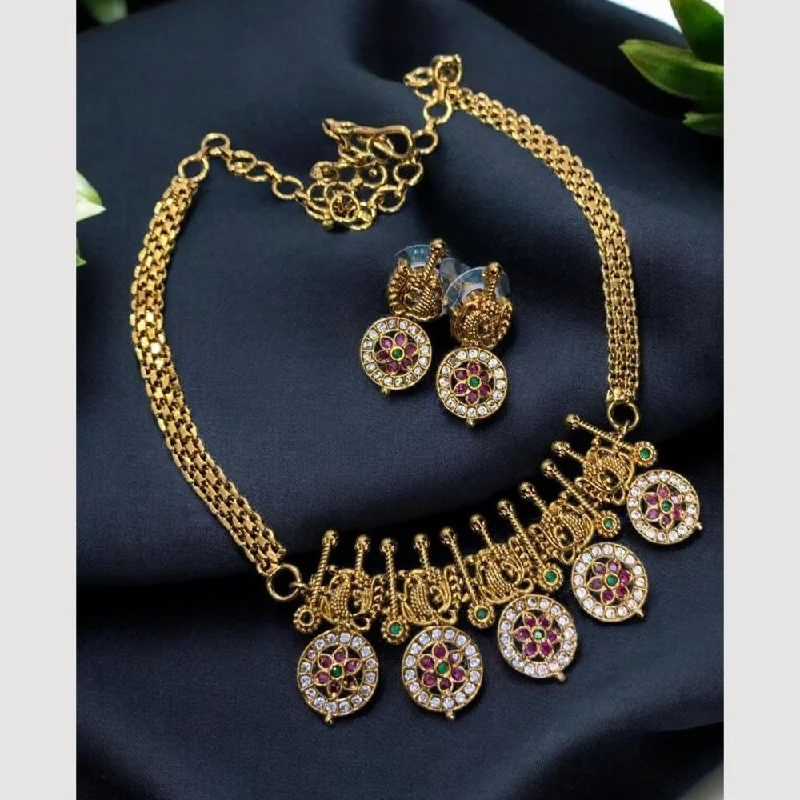 women’s wedding chain necklace-Sona Creation Gold Plated Austrian Stone Necklace Set