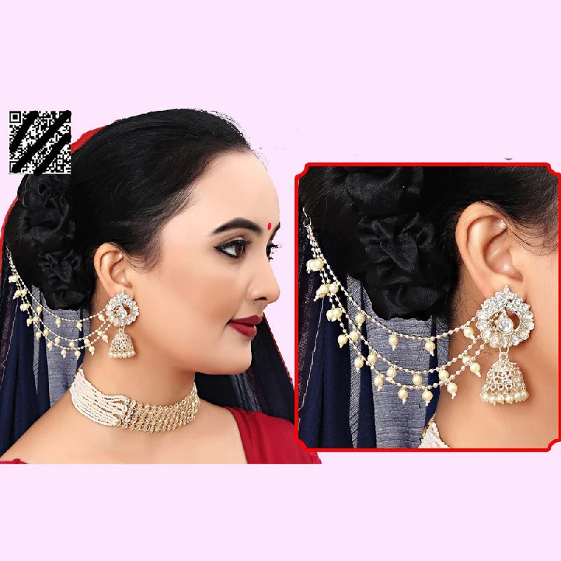 women’s geometric earrings-Abhinandan Kundan Stone And Pearl Kanchain Jhumki Earrings