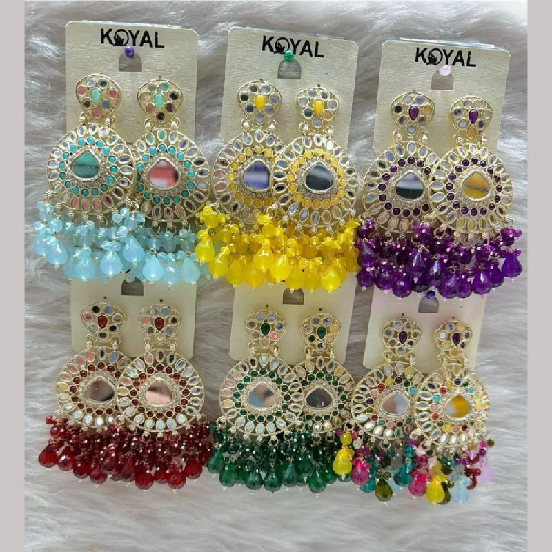 women’s large stud earrings-Kavita Art Gold Plated Mirror And Beads Dangler Earrings (Assorted Color 1 Piece Only)