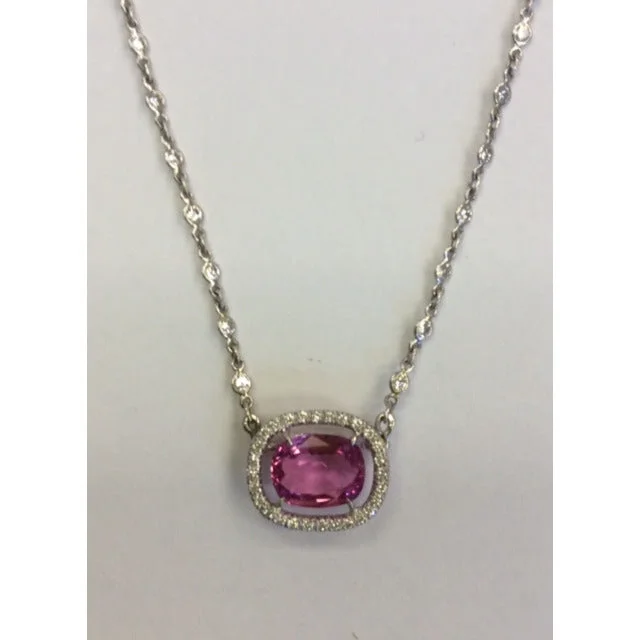 women’s multi-layered necklace-Pink Sapphire & Diamond Estate Pendant Necklace