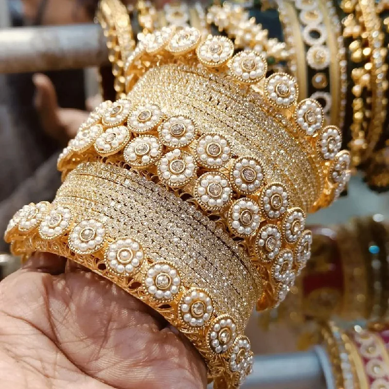 women’s bangles-Manisha Jewellery Gold Plated Austrian Stone And Pearl Bangles Set