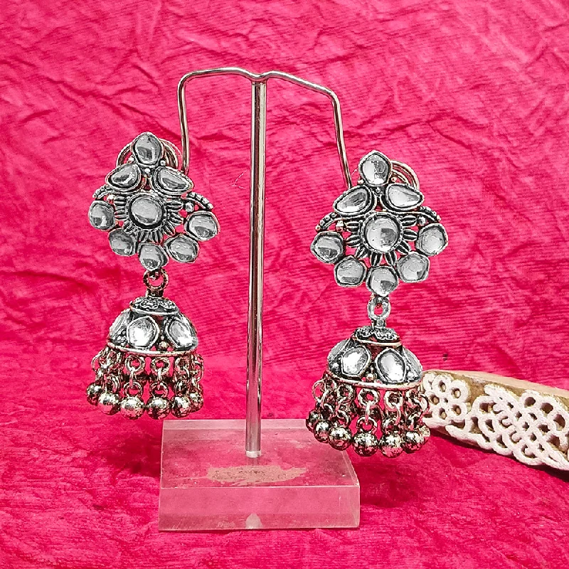 women’s intricate earrings-Darshana Jewels Oxidised Plated Crystal Stone Jhumki Earrings