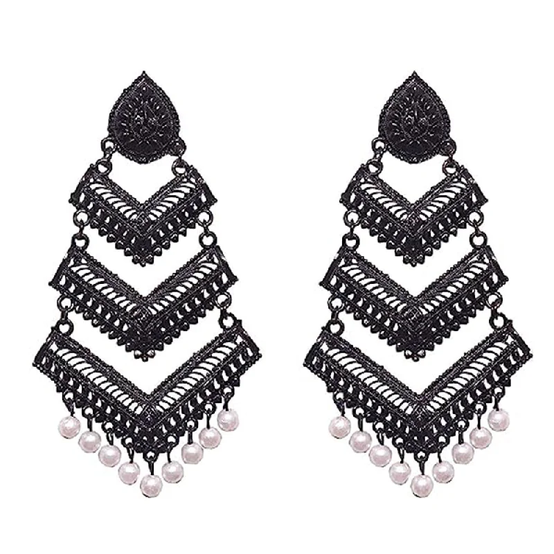 women’s oval earrings-Subhag Alankar Black Trendy Earrings For Girls & Women Alloy Earring, Chandbali Earring