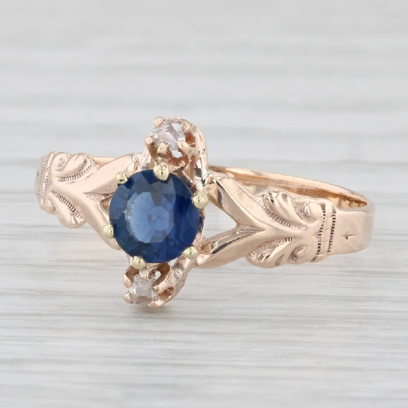 women’s chic engagement ring-Victorian 0.50ctw Blue Sapphire Diamond Ring 10k Yellow Gold Size 7 Antique