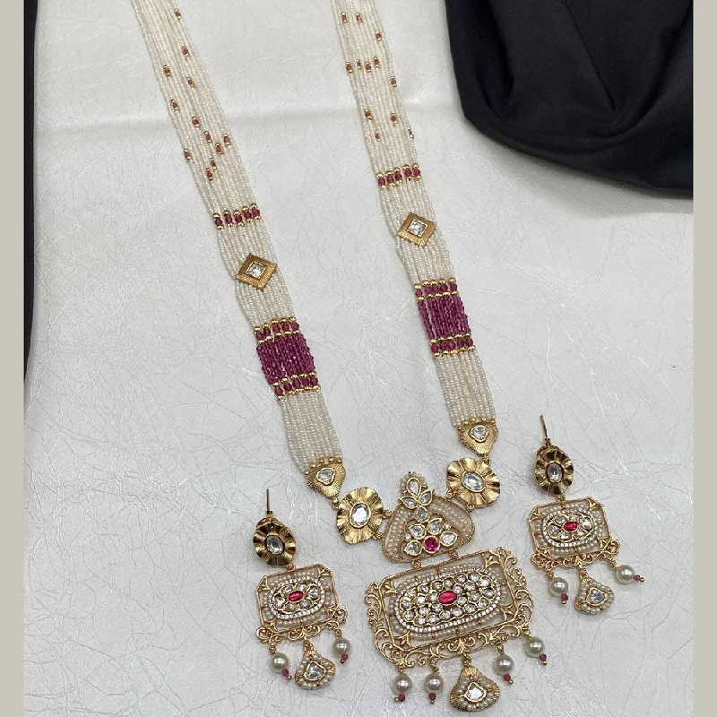 women’s personalized pendant necklace-Amoliya Jewels Gold Plated Polki Kundan Stone And Pearls Long Necklace Set