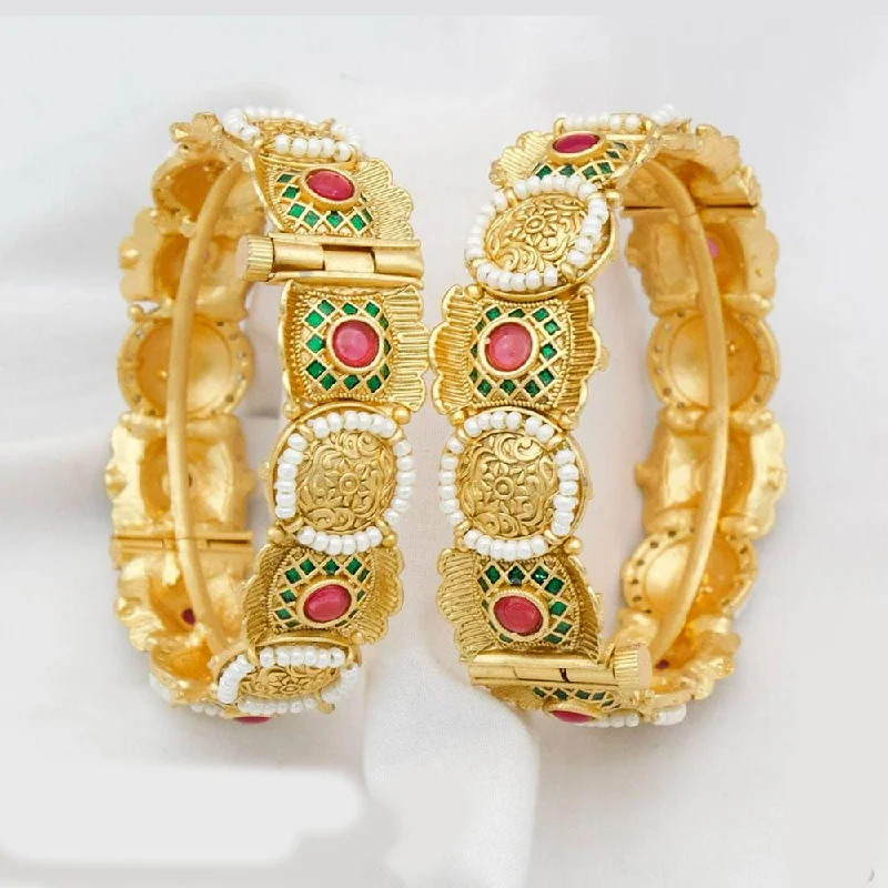 women’s colorful charm bracelet-Kavita Art Gold Plated Pota Stone Openable Bangles Set