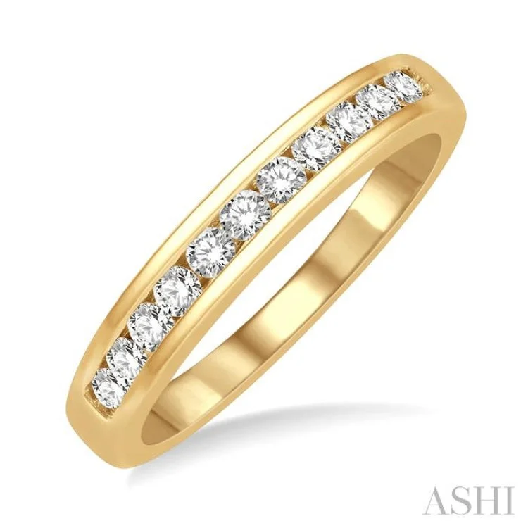 women’s couple rings-1/3 ctw Channel Set 11 Stone Round Cut Diamond Wedding Band in 14K Yellow Gold