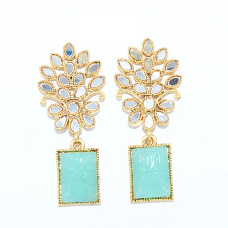 women’s gemstone chandelier earrings-Corbeda Fashion Gold Plated Mirror Dangler Earrings