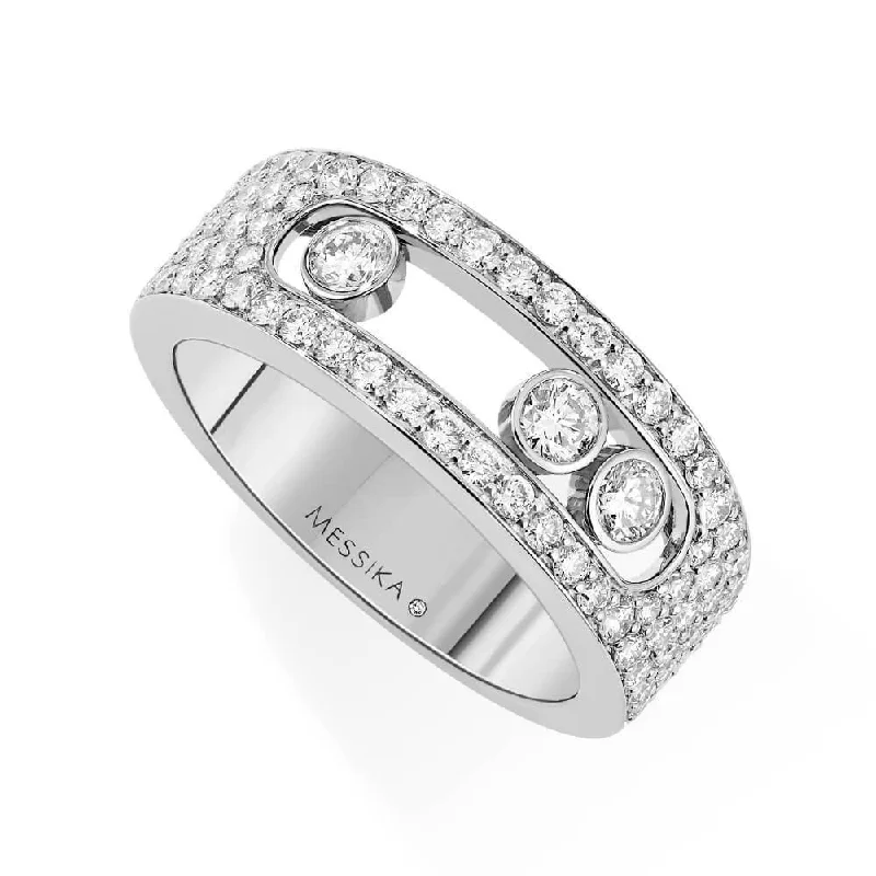 women’s classic engagement ring-18ct White Gold Move Joaillerie Three Moving & Pave Set Diamond Ring