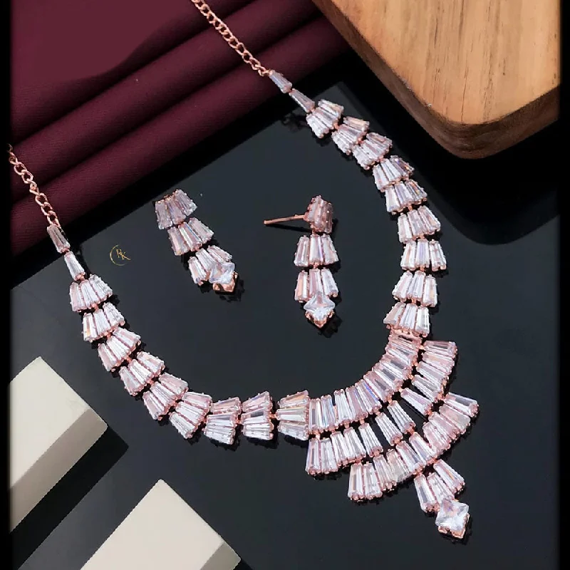 women’s fine necklace-Akruti Collection Rose Gold Plated Crystal Stone Necklace Set