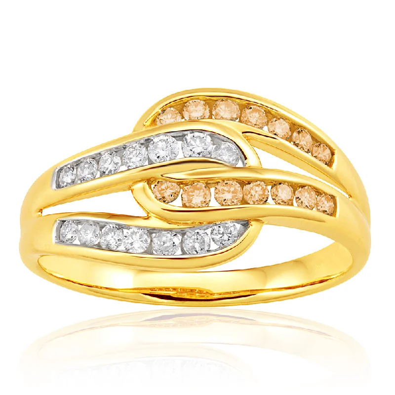 women’s unique engagement ring-Australian Diamond 9ct Yellow Gold 1/2 Carat TW Loop Diamond Ring