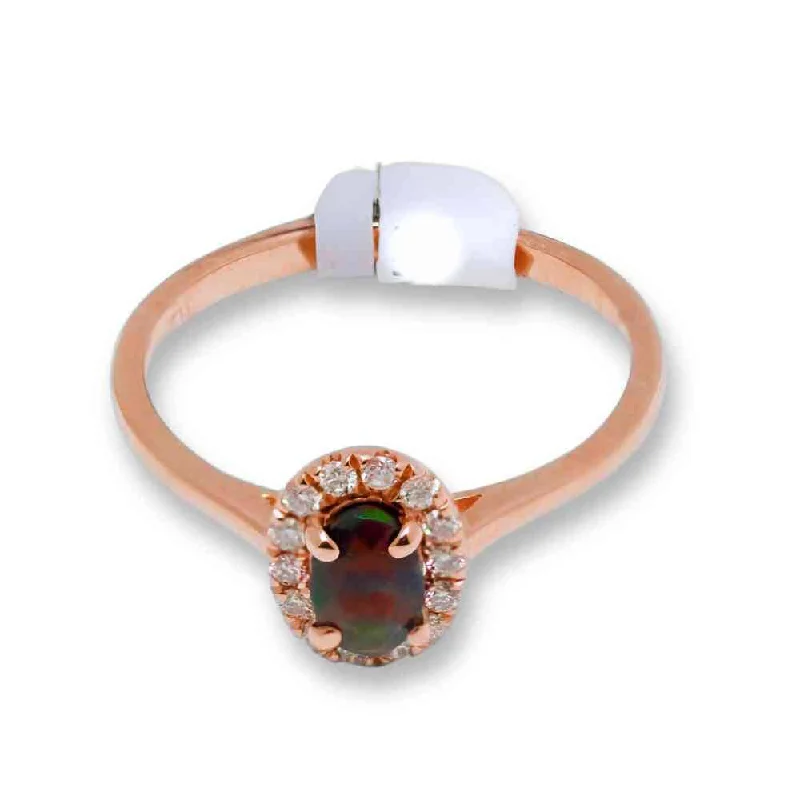 women’s oval engagement ring-14K Rose Gold 1.93G Opal Diamond Ring