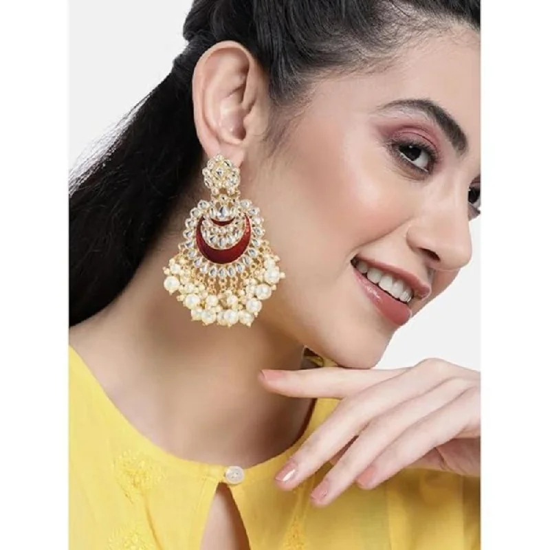 women’s wedding earrings for bride-Etnico Womens Gold Plated Intricately Designed Traditional Meenakari Chandbali Earrings Glided With Kundans & Pearls (E306) (Maroon)