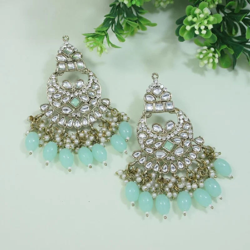 women’s custom stud earrings-Etnico Gold Plated Traditional Meenakari Kundans & Pearls Chandbali Earrings For Women (E3158Min)