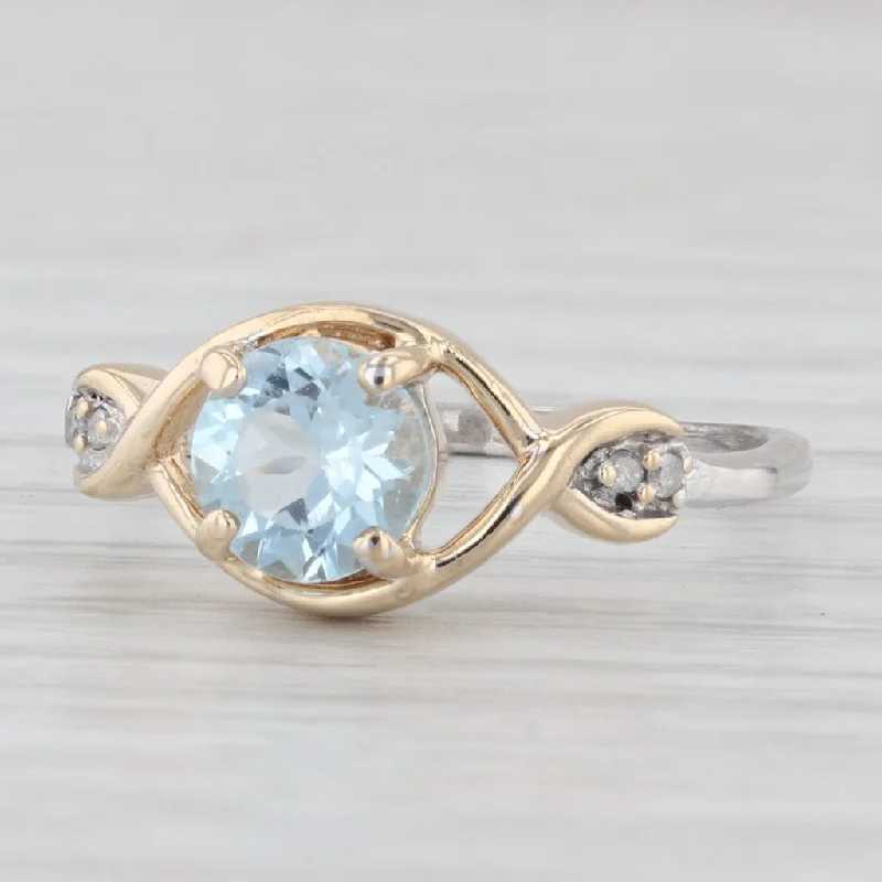 women’s platinum engagement ring-1ct Round Blue Topaz Diamond Ring 10k Yellow White Gold Size 6.5