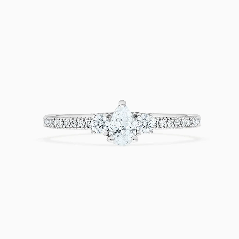 women’s round diamond halo engagement ring-Petite Pear Shape Diamond Ring with Pave