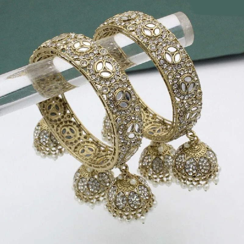 women’s rhinestone bracelet-Pooja Bangles Gold Plated  Mirror Bangle Set