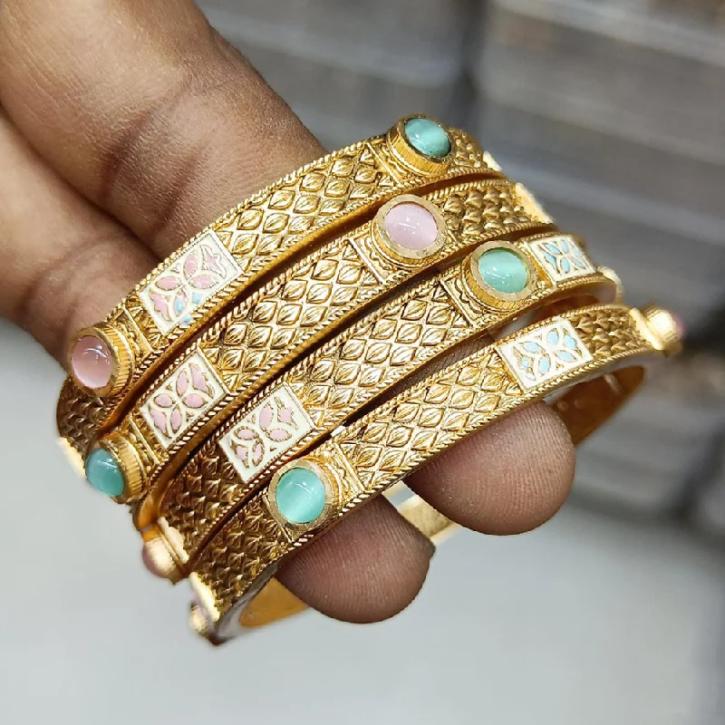 women’s stackable bracelet-Rani Sati Jewels Gold  Plated Monalisa Stone  Bangles Set