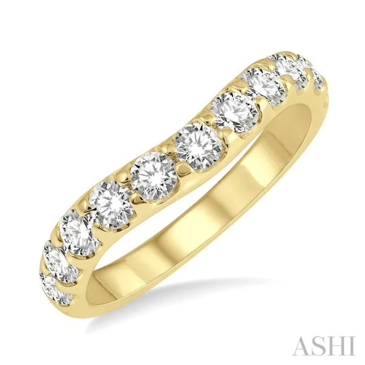 women’s vintage ring-1 Ctw Arched Center Round Cut Diamond Wedding Band in 14K Yellow Gold