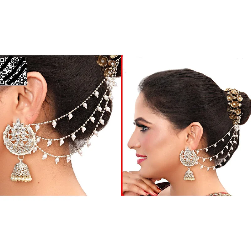 women’s gold diamond earrings-Abhinandan Kundan Stone And Pearl Kanchain Jhumki Earrings