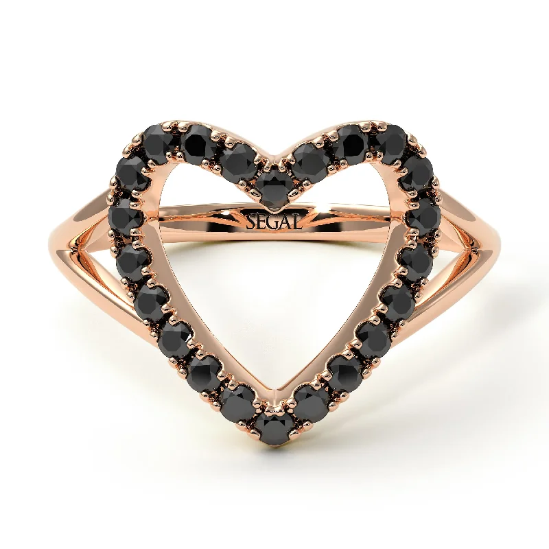 women’s vintage-inspired engagement ring-Split Shank Heart Black Diamond Ring - Delaney No. 8