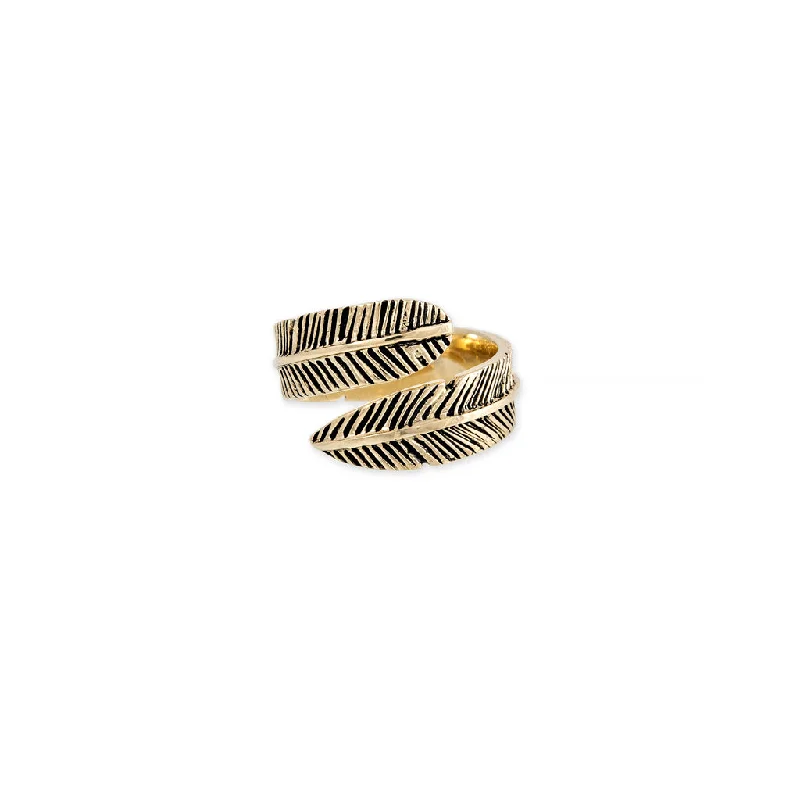 women’s birthstone ring-MEN'S OXIDIZED FEATHER WRAP RING