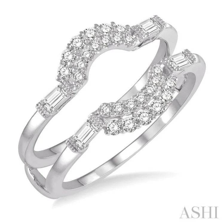 women’s birthstone gemstone ring-1/2 ctw Double Arch Baguette and Round Cut Diamond Insert Ring in 14K White Gold