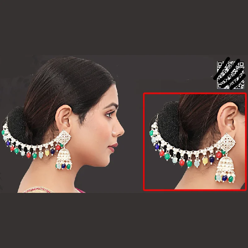 women’s statement diamond earrings-Abhinandan Kundan Stone And Pearl Kanchain Jhumki Earrings