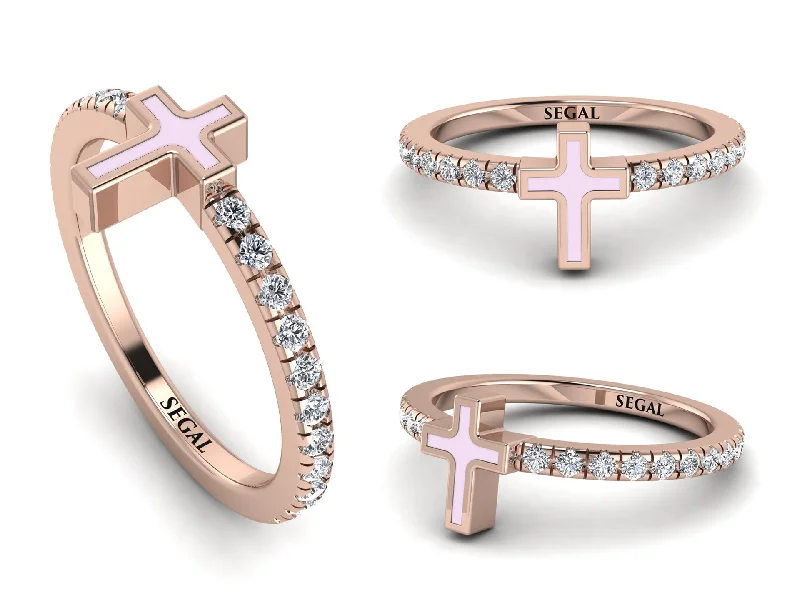 women’s princess diamond engagement ring-Elegant Enamel Cross Diamond Ring - Cross No. 2