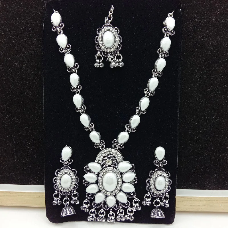 women’s vintage necklace-SP Jewellery Oxidised Plated Pearl And Austrian Stone Necklace Set