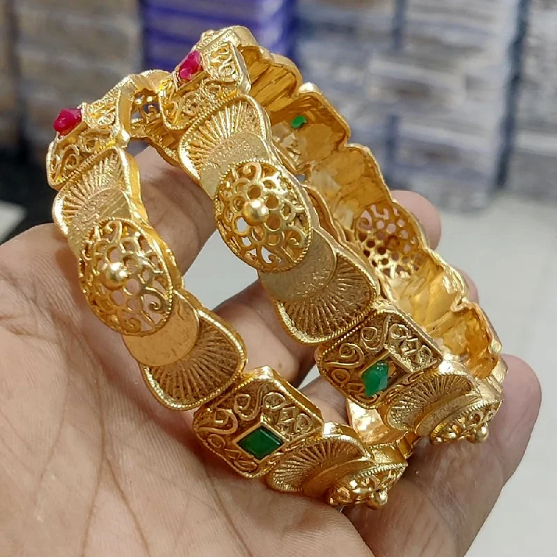 women’s gold cuff bangle-Pooja Bangles Gold Plated Bangle Set